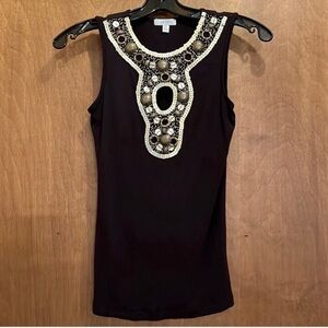 Cache Brown Embellished Tank Top